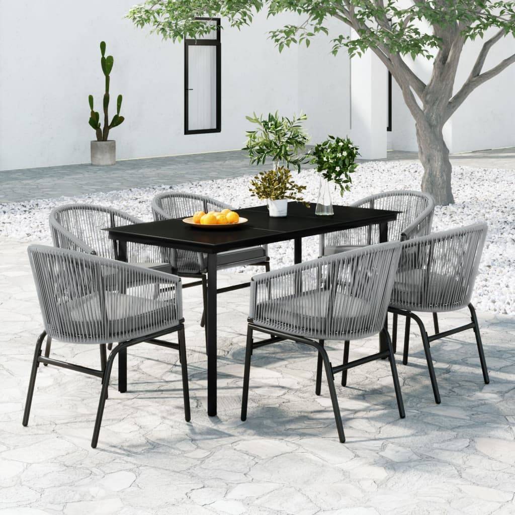 Salon de Jardin 6P 140cm Rotin PVC avec Coussins Gris – ComfortXL Outdoor Living - Image 1