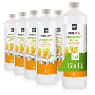 Acide Citrique Liquide 50% MICROACTIV® détartrant en bouteille de 1 L x 12