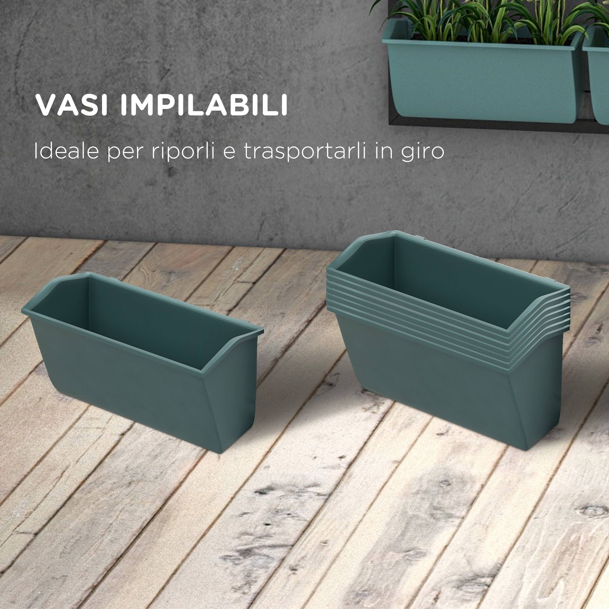 potager vertical mural 4 niveaux 8 pots acier plastique 52x14x90 jardin vertical vert noir - Image 9
