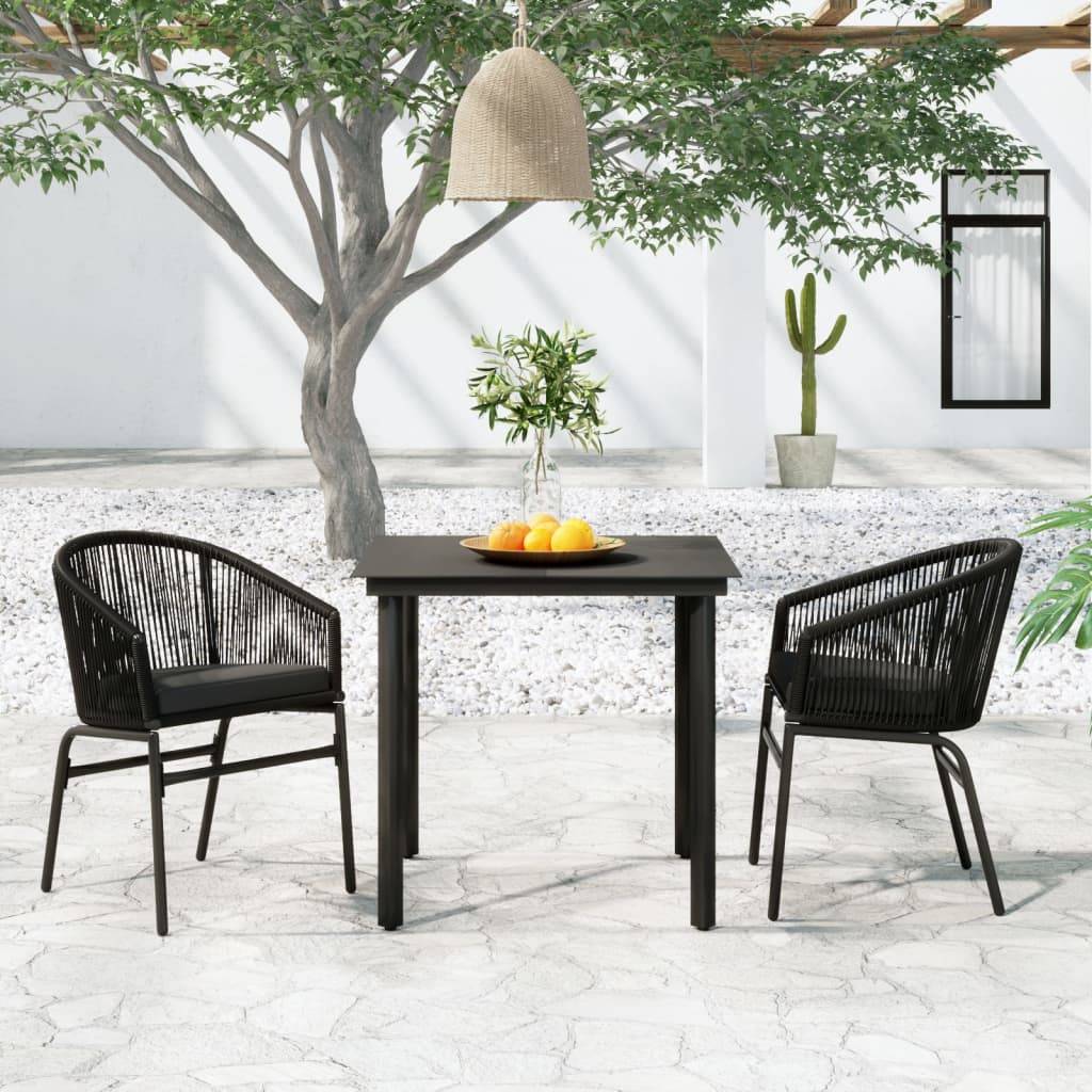 Ensemble Repas de Jardin 2P Rotin PVC avec Coussins Noir – ComfortXL Outdoor Living - Image 1