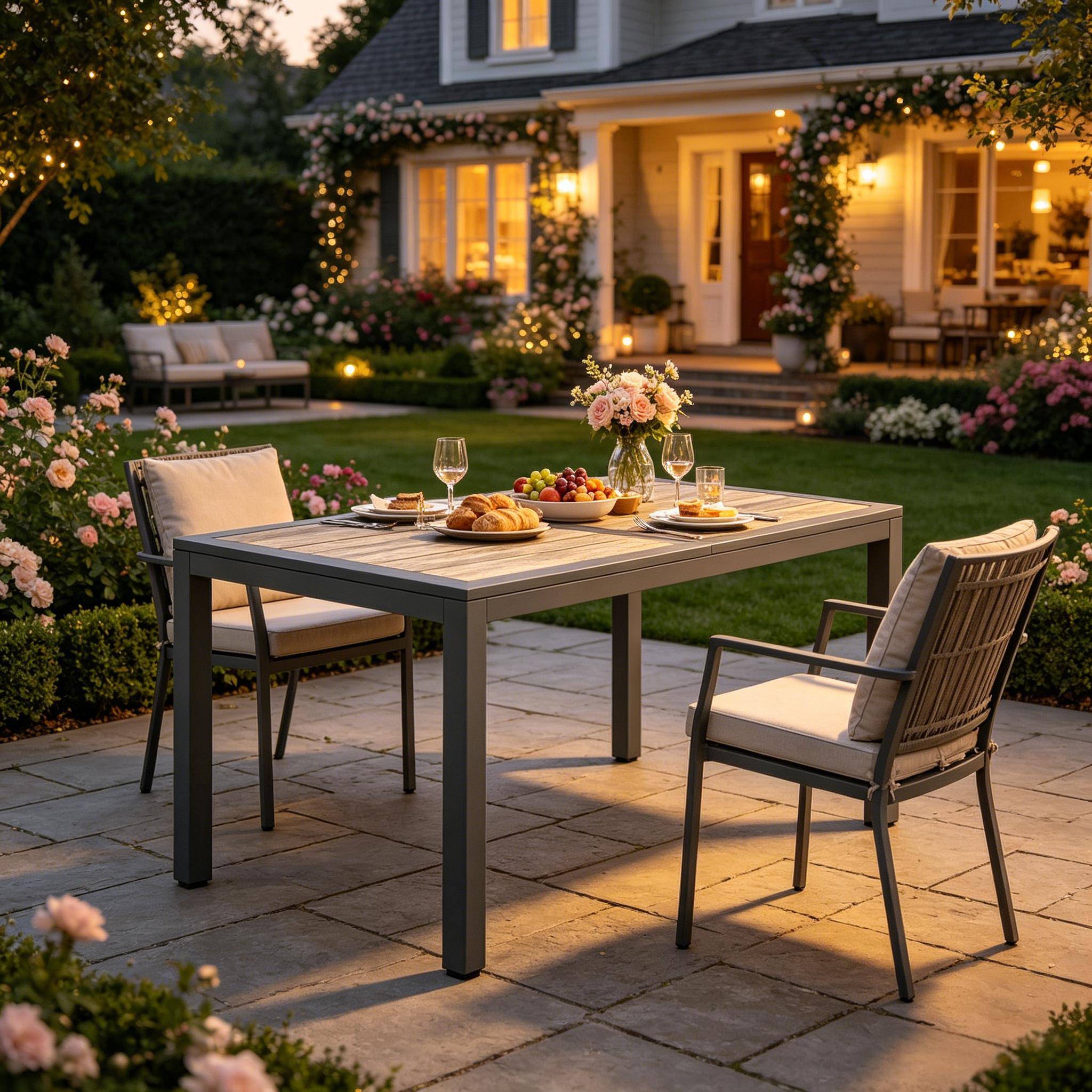 ComfortXL - Table de jardin acier galvanisé repas extérieur plateau effet bois 140 x 80 cm gris - ComfortXL Outdoor Living