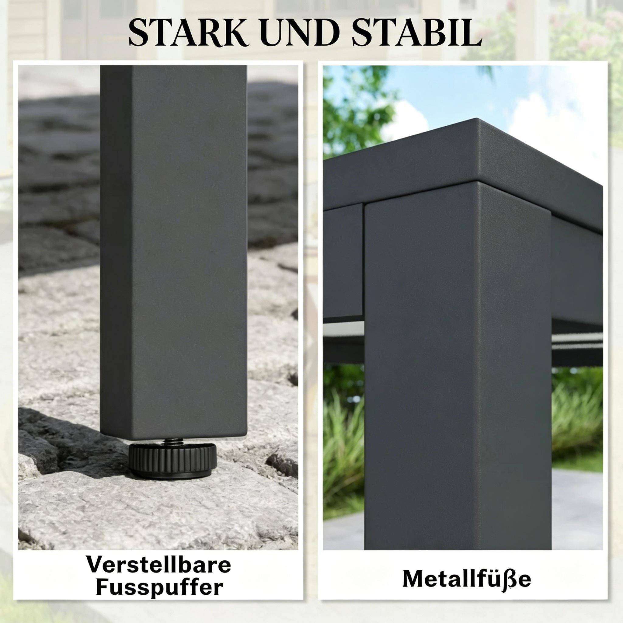 ComfortXL - Table de jardin acier galvanisé repas extérieur plateau effet bois 140 x 80 cm gris - ComfortXL Outdoor Living - Image 7