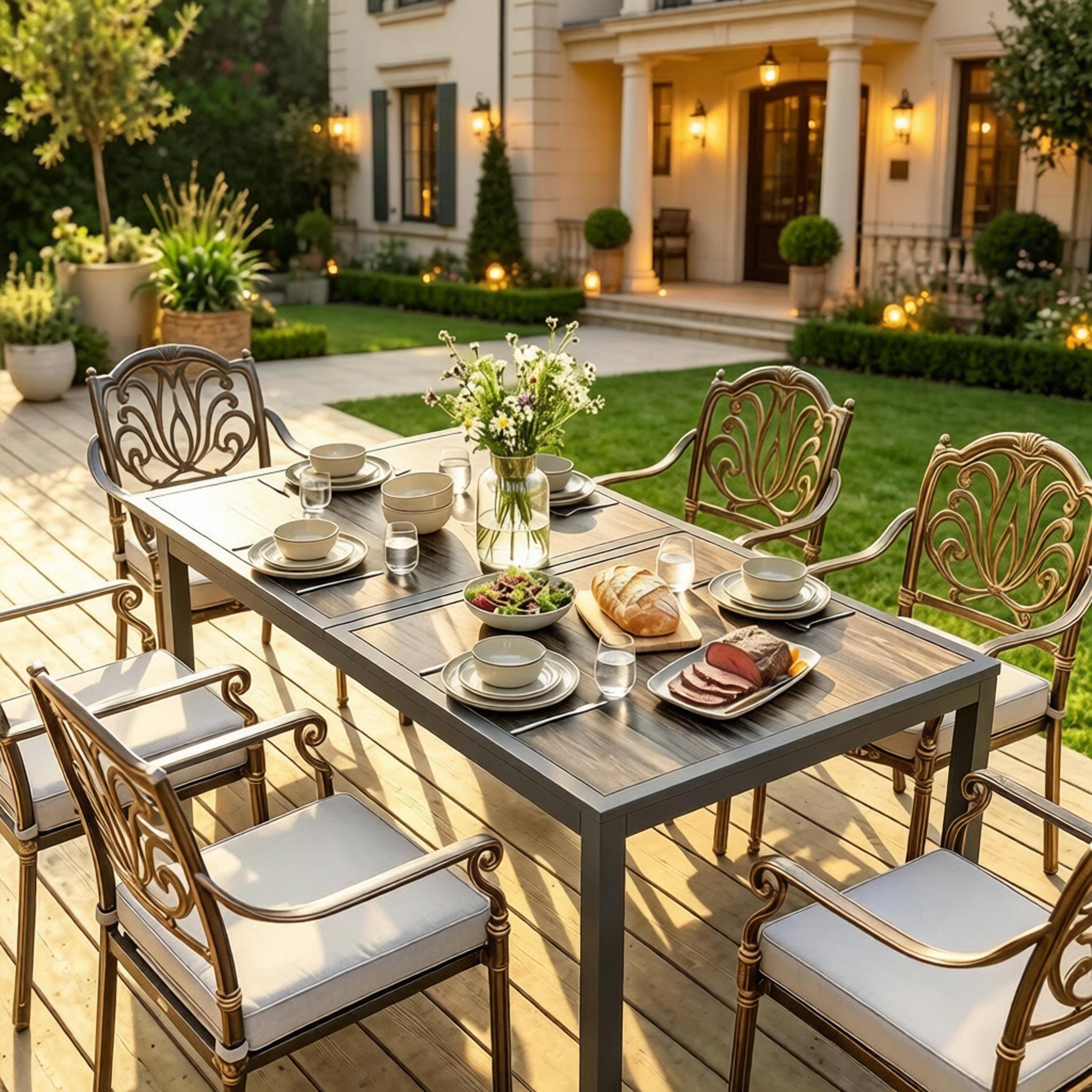 ComfortXL - Table de jardin acier galvanisé repas extérieur plateau effet bois 140 x 80 cm gris - ComfortXL Outdoor Living - Image 2