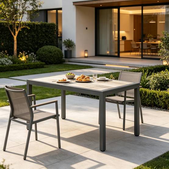 ComfortXL - Table de jardin acier galvanisé repas extérieur plateau effet bois 140 x 80 cm gris - ComfortXL Outdoor Living - Image 6