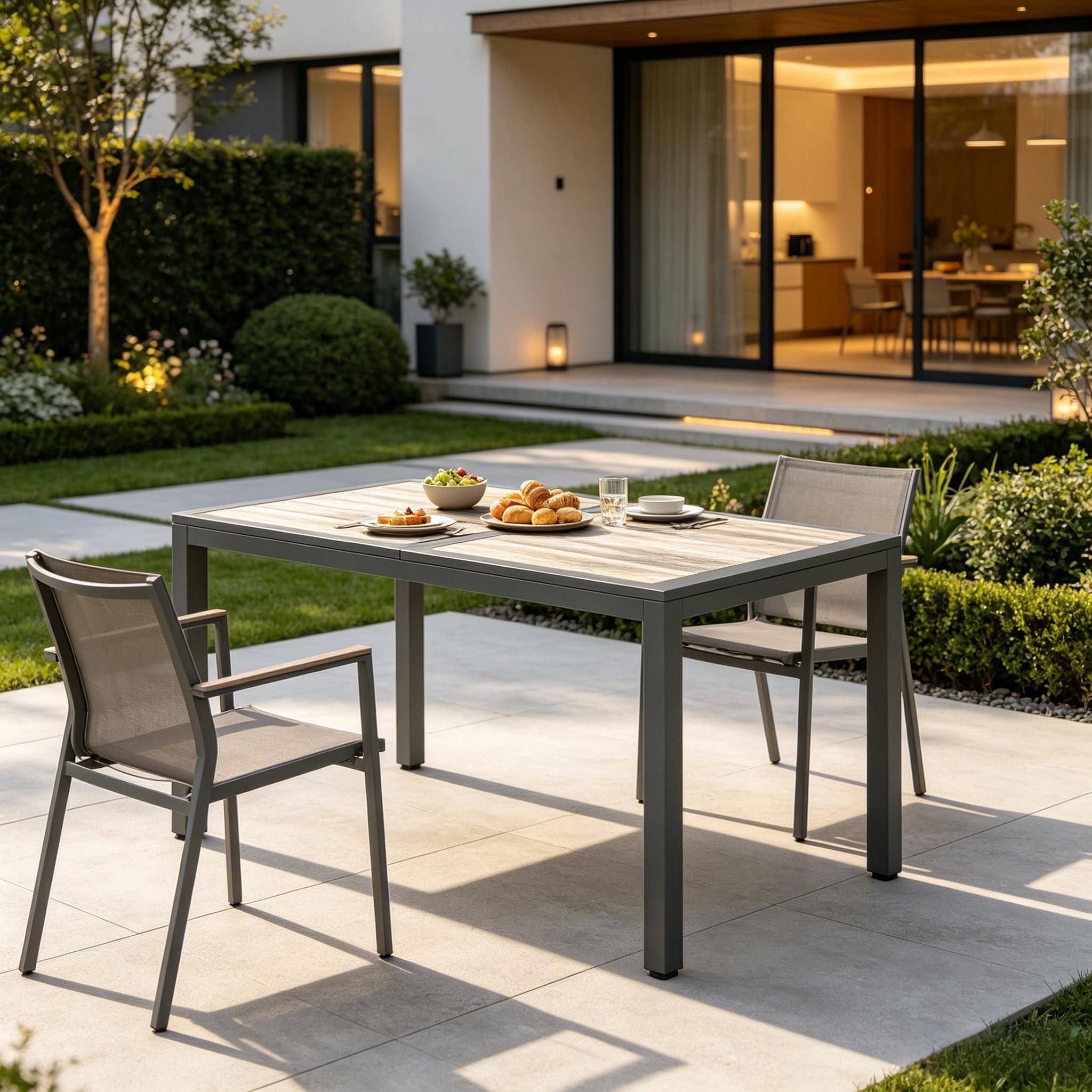 ComfortXL - Table de jardin acier galvanisé repas extérieur plateau effet bois 140 x 80 cm gris - ComfortXL Outdoor Living - Image 6