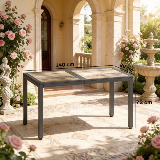 ComfortXL - Table de jardin acier galvanisé repas extérieur plateau effet bois 140 x 80 cm gris - ComfortXL Outdoor Living - Image 4