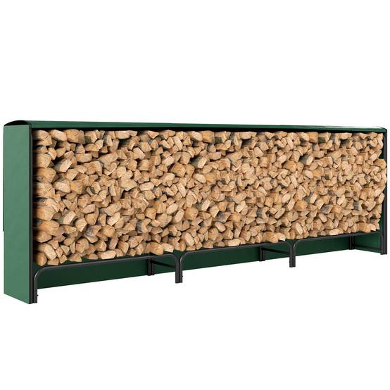 Râtelier à bûches réglable de 1 m³ avec bâche imperméable en PE, structure métallique, 300 x 36 x 99 cm, noir et vert foncé - Image 1