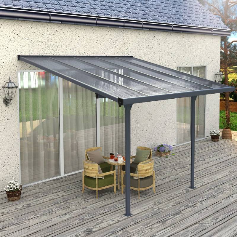 Pergola adossée ajustable aluminium 9,57 m² anthracite polycarbonate 6mm X-METAL - Image 1