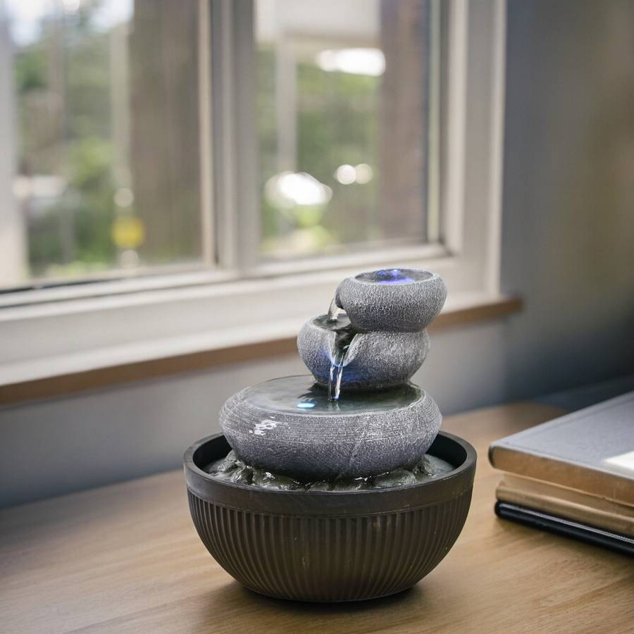 Zen Light - Fontaine Cascade 3 Niveaux Effet Pierre Naturelle Lumière LED - Déco Zen Élégante - Fontaine de Table H 21cm - Geelong Zen'Light - Image 8