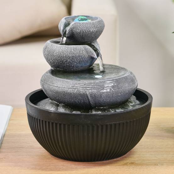 Zen Light - Fontaine Cascade 3 Niveaux Effet Pierre Naturelle Lumière LED - Déco Zen Élégante - Fontaine de Table H 21cm - Geelong Zen'Light - Image 5