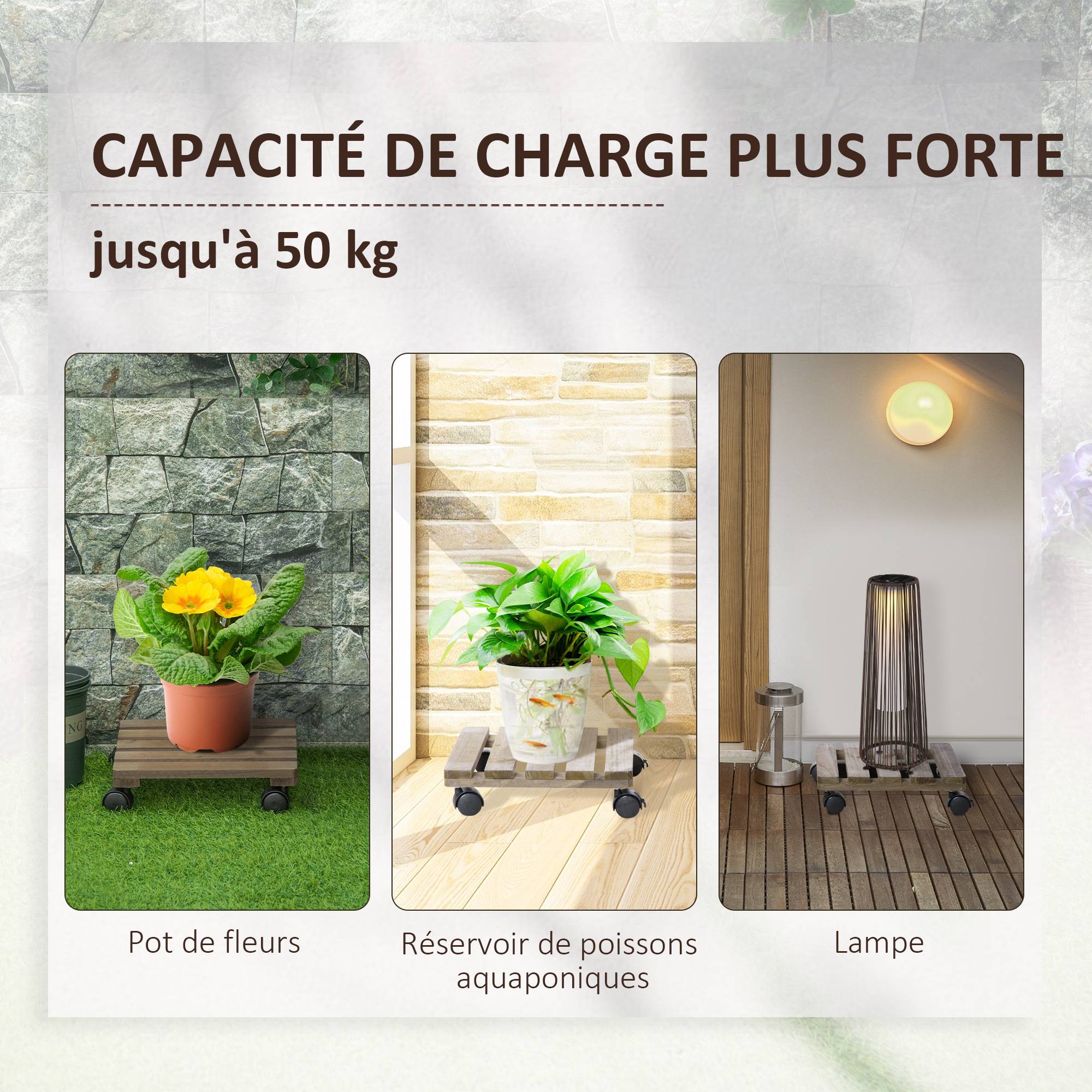 Outsunny - Porte plante à roulettes - support de pots de fleurs à roulettes - lot de 2 - bois sapin pré-huilé - Outsunny - Image 7