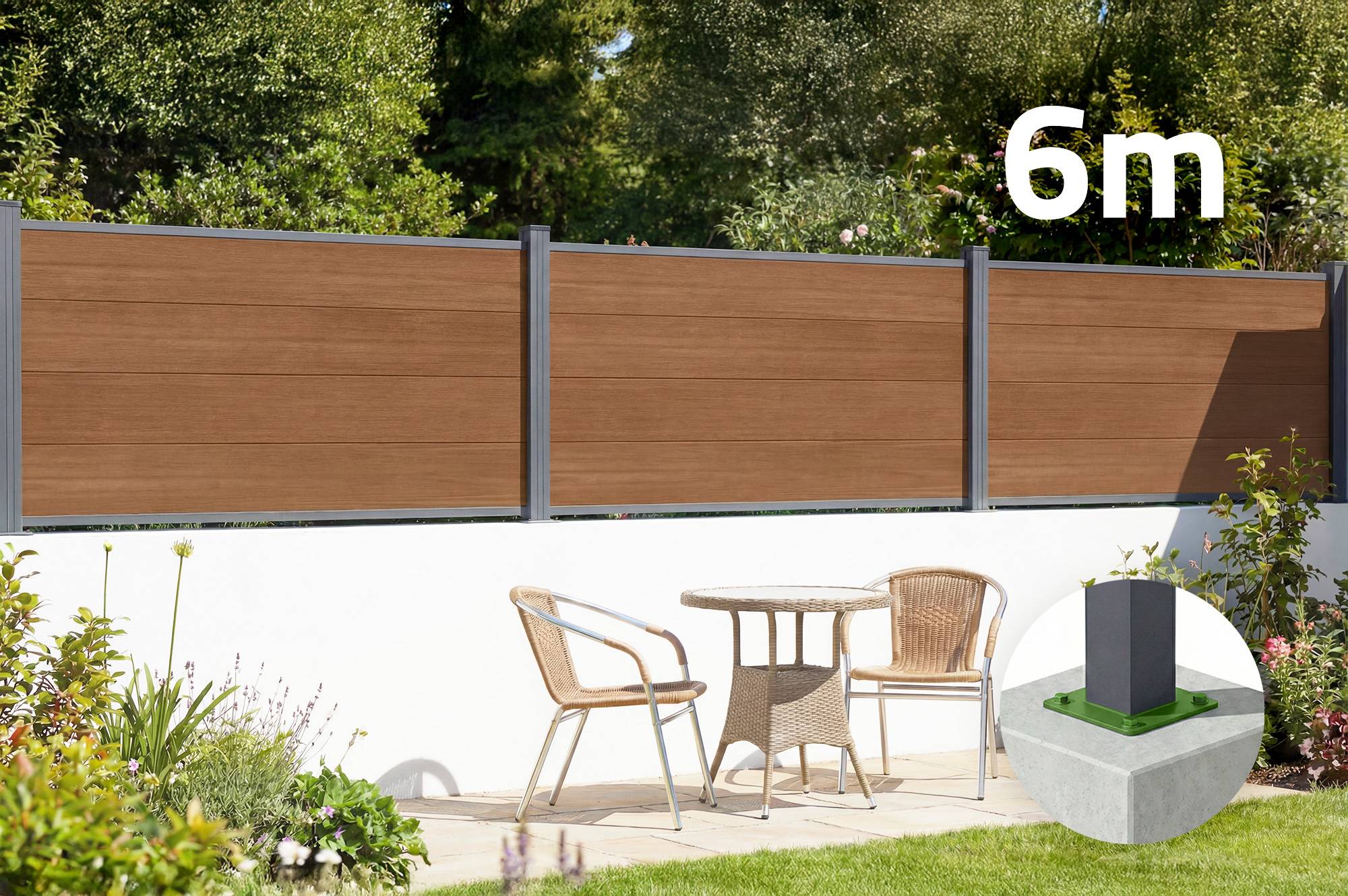 Casanoov Clôture composite Stockhorn 6 m H.90  cm sur plaque finition teck - Image 1
