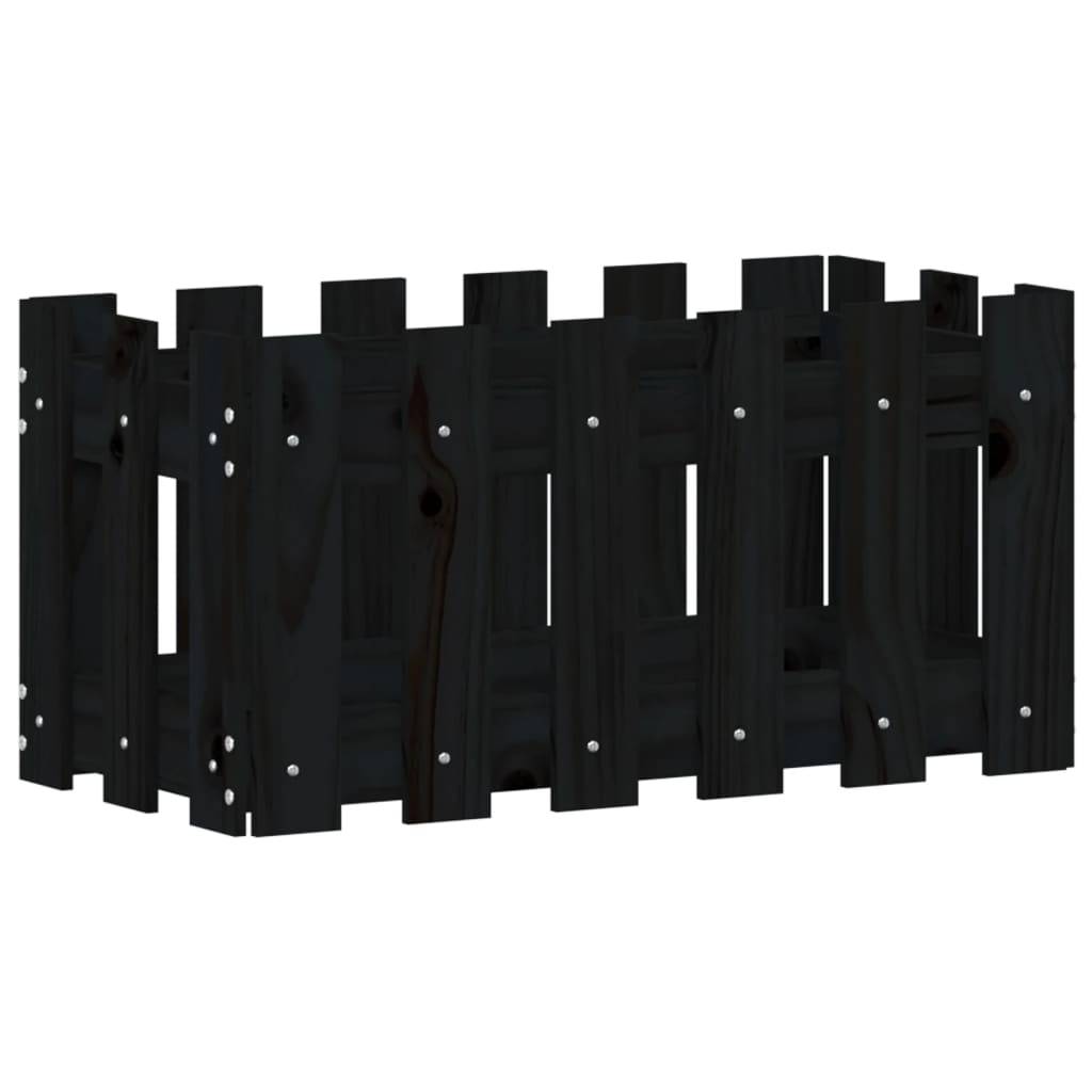 Maison Chic - Jardinière | Pot de fleurs | Cache-pot | Bac à fleurs avec design de clôture noir 60x30x30 cm pin massif - Image 4