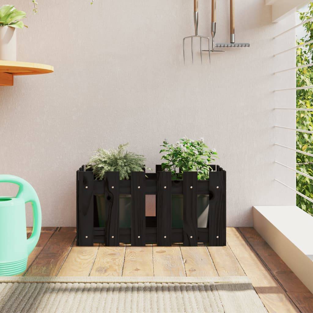 Maison Chic - Jardinière | Pot de fleurs | Cache-pot | Bac à fleurs avec design de clôture noir 60x30x30 cm pin massif - Image 2