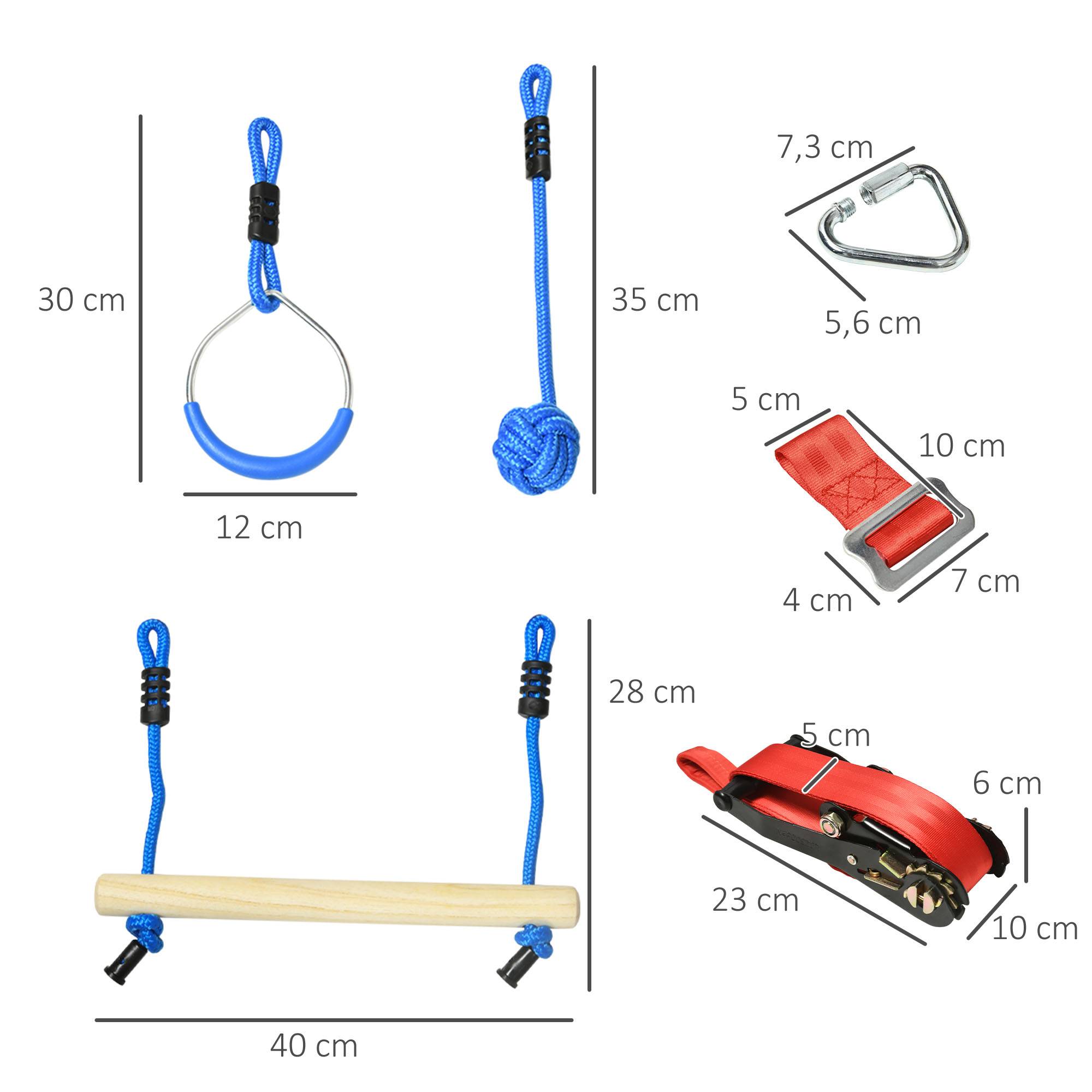 Parcours d'obstacles ninja pour enfants 30 accessoires et sac de transport 10 m de slackline bleu noir rouge - Image 5