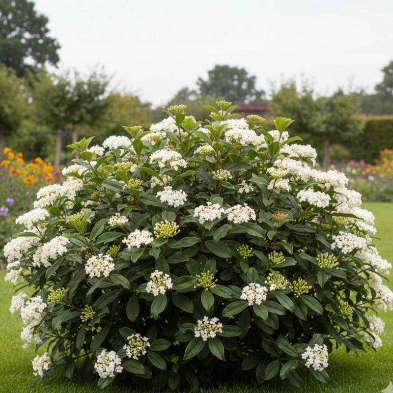 Viorne de David, Viburnum à fleurs Blanche - feuillage Persistant - Pot de 3L - 40/60 cm-  hauteur à maturité De 2,50 m à 3,00 m - Image 2