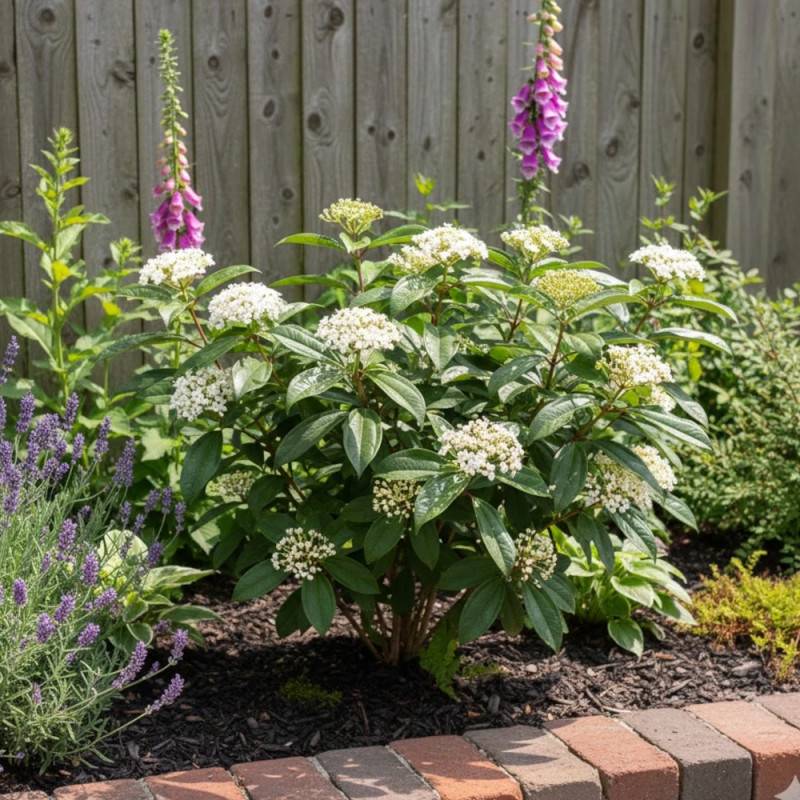 Viorne de David, Viburnum à fleurs Blanche - feuillage Persistant - Pot de 3L - 40/60 cm-  hauteur à maturité De 2,50 m à 3,00 m - Image 3