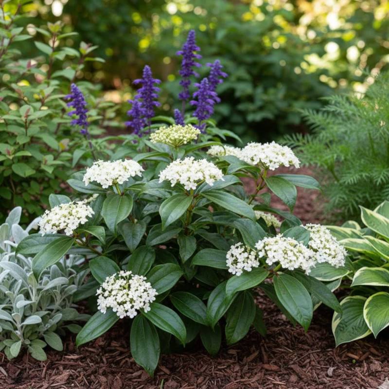 Viorne de David, Viburnum à fleurs Blanche - feuillage Persistant - Pot de 3L - 40/60 cm-  hauteur à maturité De 2,50 m à 3,00 m - Image 4