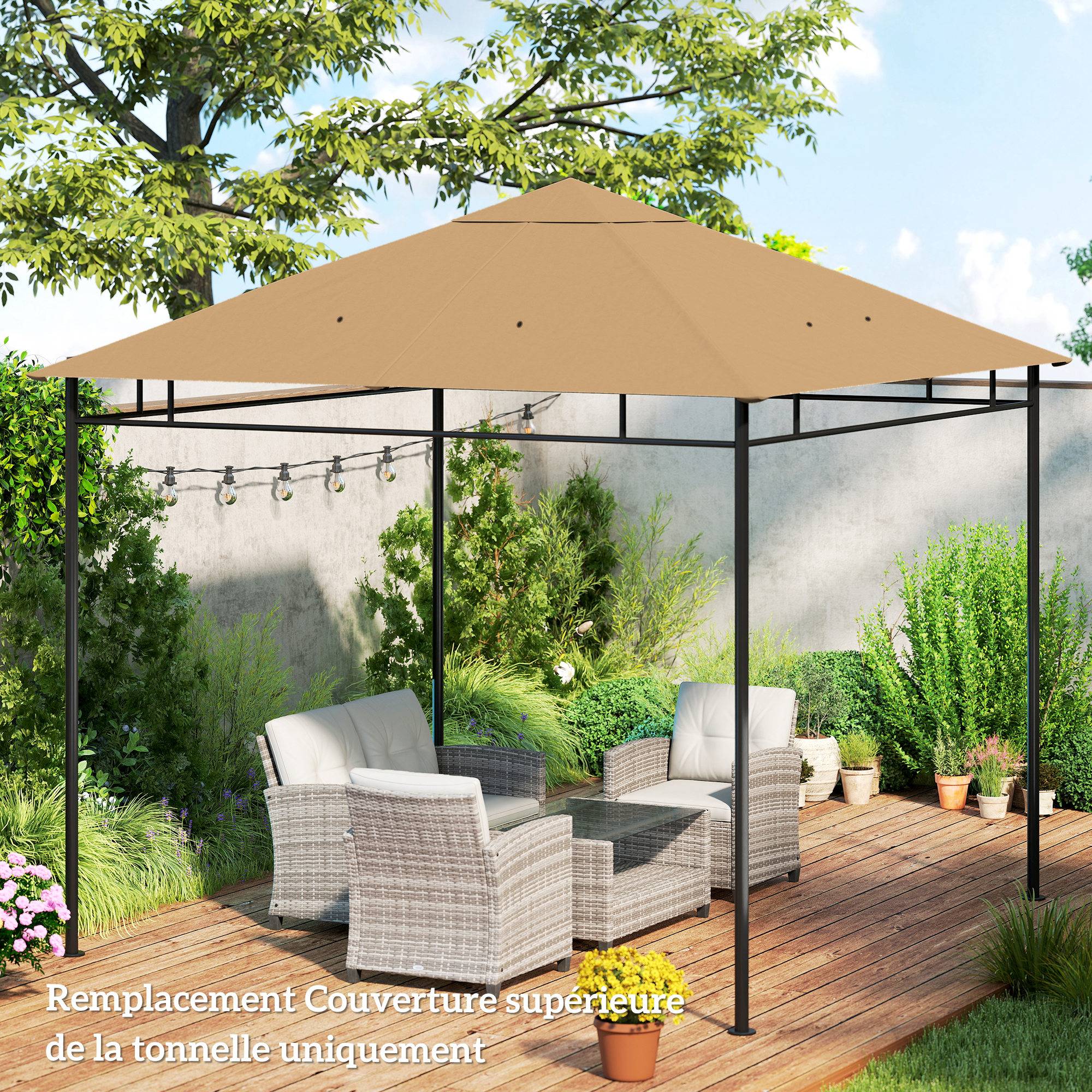 Toile de rechange pour pavillon toit de remplacement gazebo tissu polyester haute densité 180 g/m² anti-UV 3 x 3 m beige - Image 10