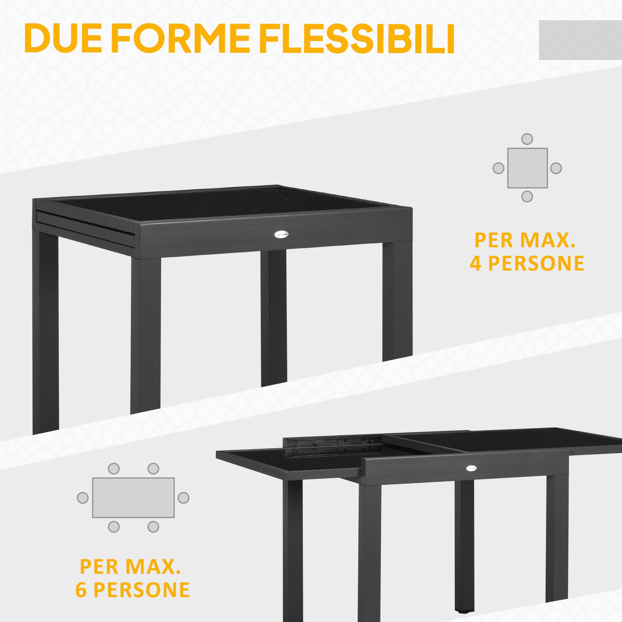 Table de jardin extensible Aluminium Verre trempé Repas terrasse 80 à 160cm Noir - ComfortXL Outdoor Living - Image 6