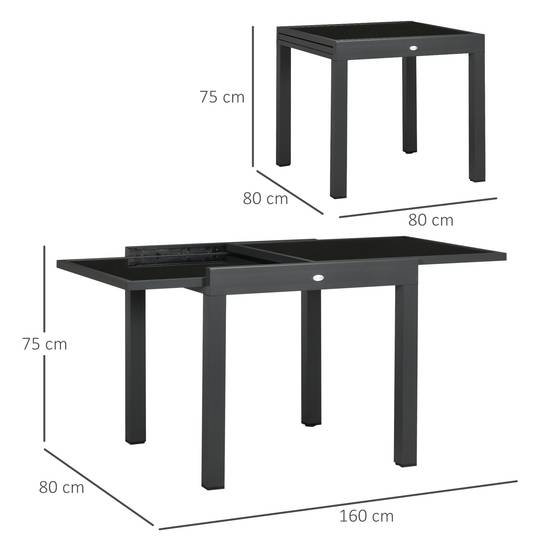 Table de jardin extensible Aluminium Verre trempé Repas terrasse 80 à 160cm Noir - ComfortXL Outdoor Living - Image 5