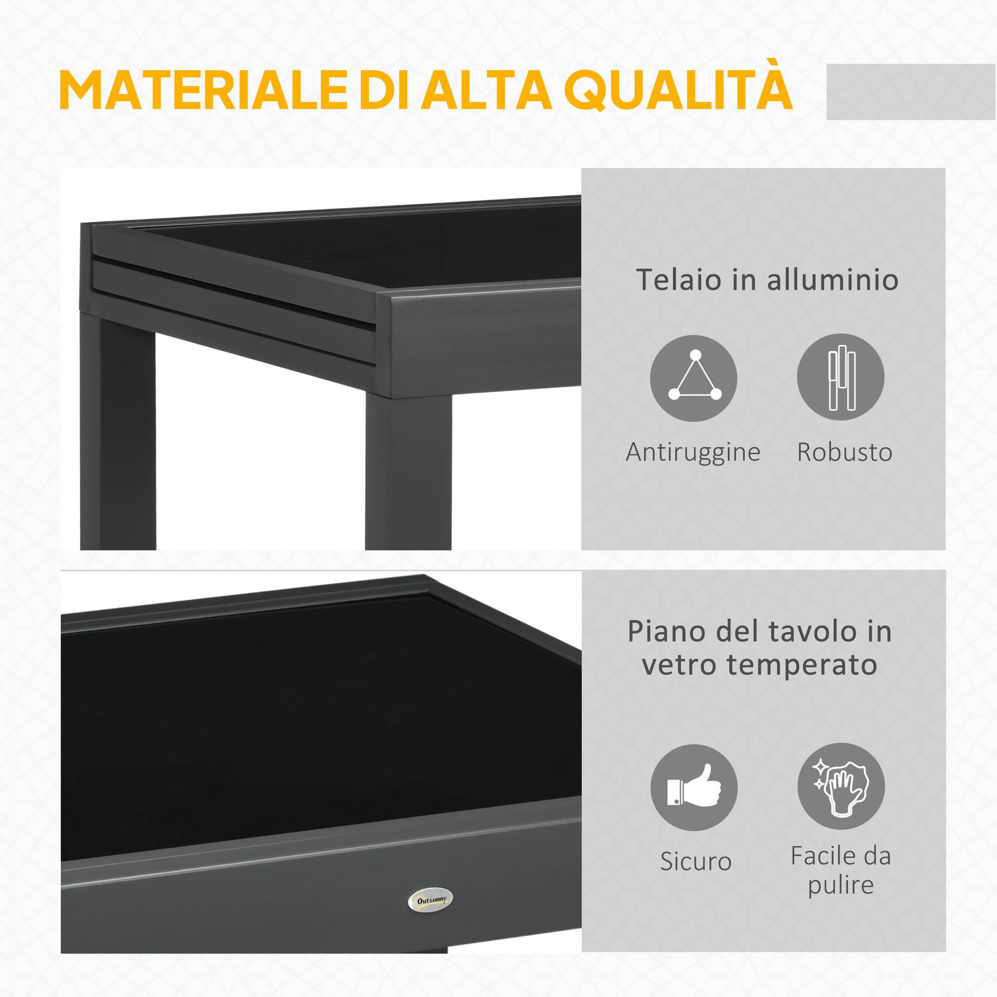 Table de jardin extensible Aluminium Verre trempé Repas terrasse 80 à 160cm Noir - ComfortXL Outdoor Living - Image 8