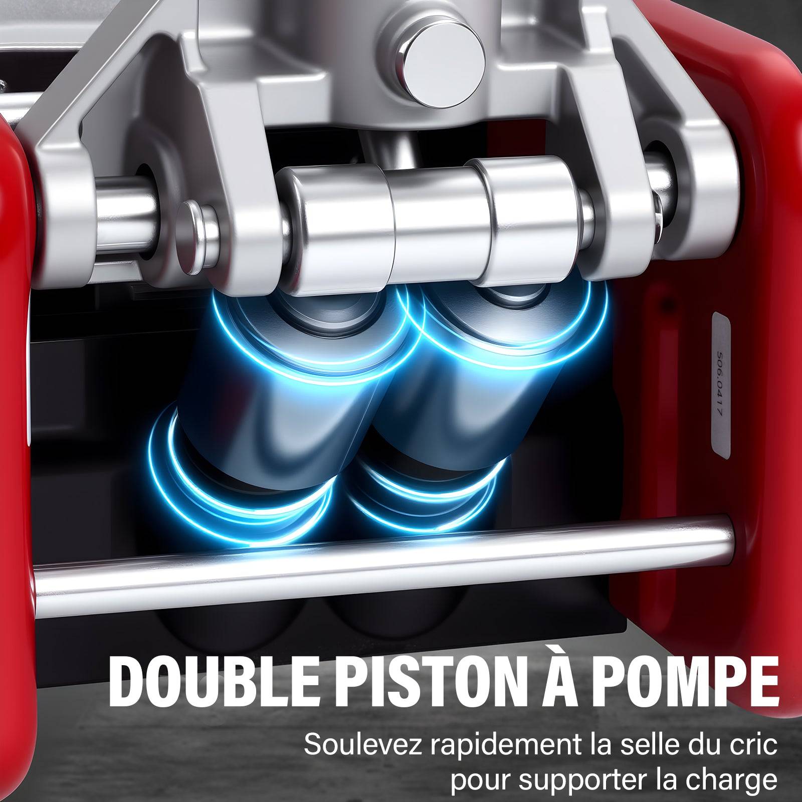 Cric hydraulique 3 tonnes Hauteur de levage 75–500 mm Base à double piston + 2 patins en caoutchouc Roues pivotantes à 360°Support de levage - Image 4