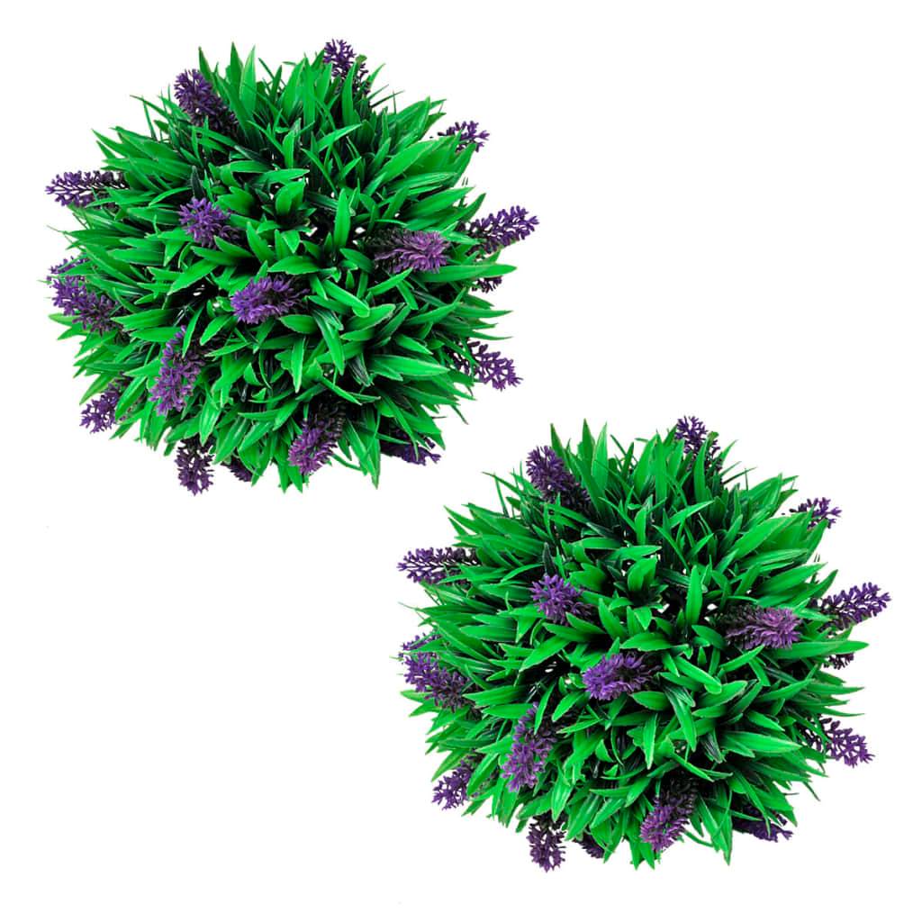 Lot de 2 boules de buis artificiel polyéthylène vert et violet 28 x 28 x 28 cm - PANGIVO - Image 1