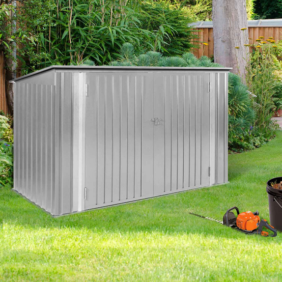 Abri de jardin en métal gris clair verrouillable multi-rangement stockage vélos, outils, poubelles - Image 4