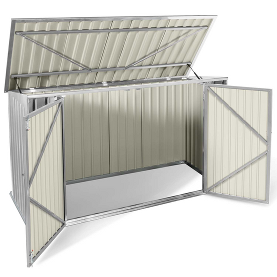 Abri de jardin en métal gris clair verrouillable multi-rangement stockage vélos, outils, poubelles - Image 3