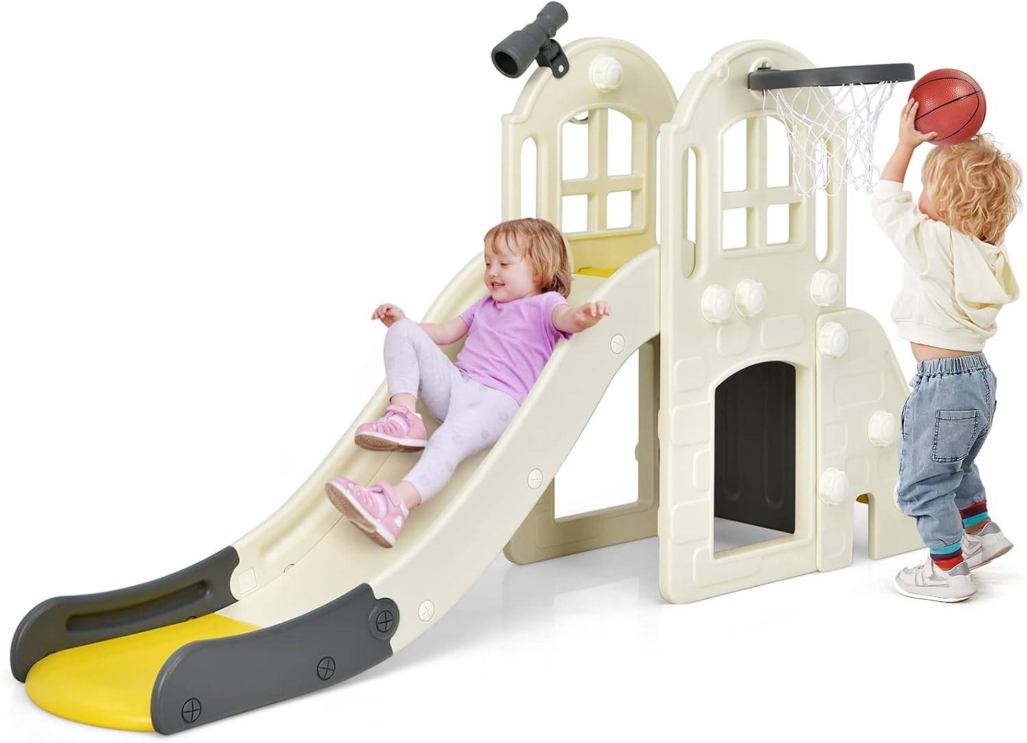 Toboggan 6 en 1 pour Enfant - Glisse de 140 CM,Aire de Jeux Extérieure 3-8 Ans, Jaune - Image 1