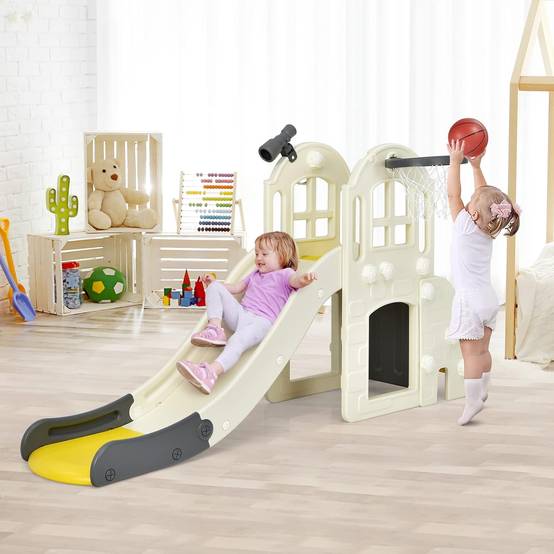 Toboggan 6 en 1 pour Enfant - Glisse de 140 CM,Aire de Jeux Extérieure 3-8 Ans, Jaune - Image 7