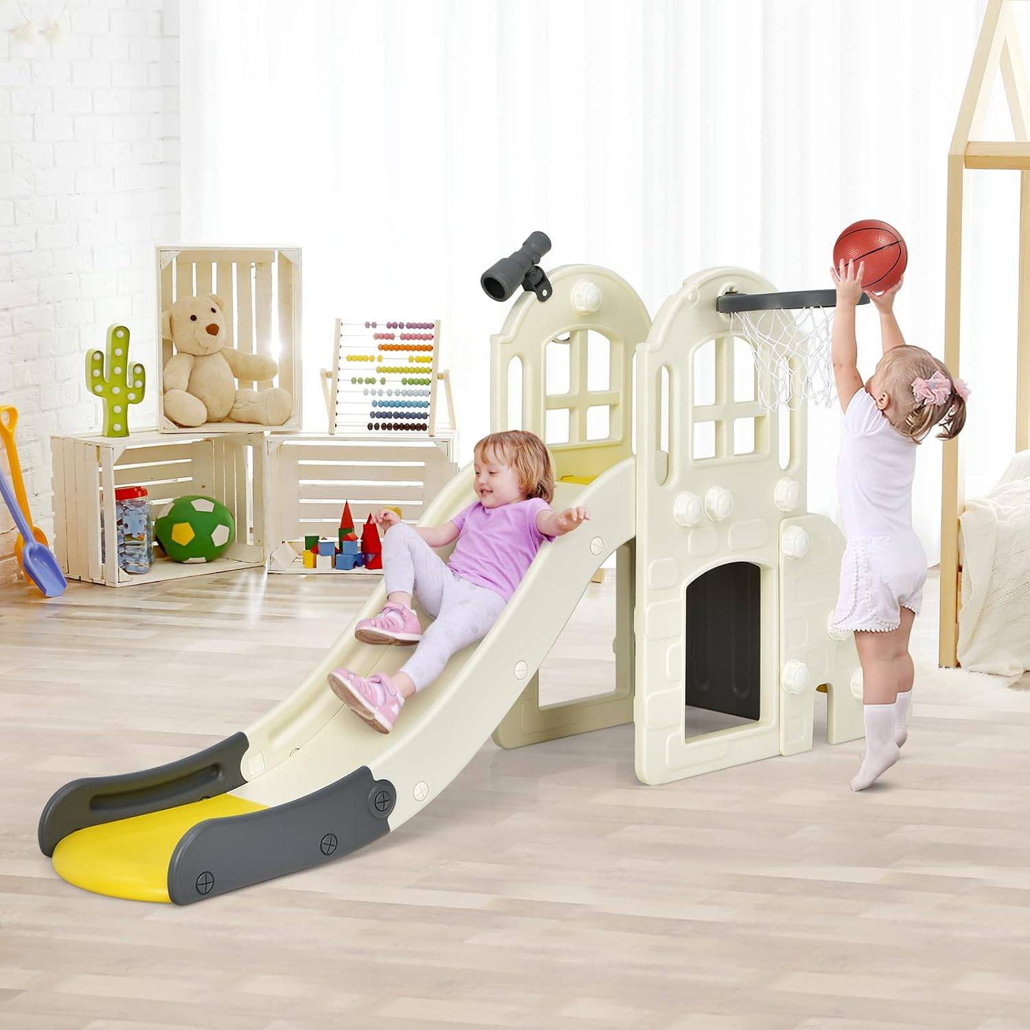 Toboggan 6 en 1 pour Enfant - Glisse de 140 CM,Aire de Jeux Extérieure 3-8 Ans, Jaune - Image 7