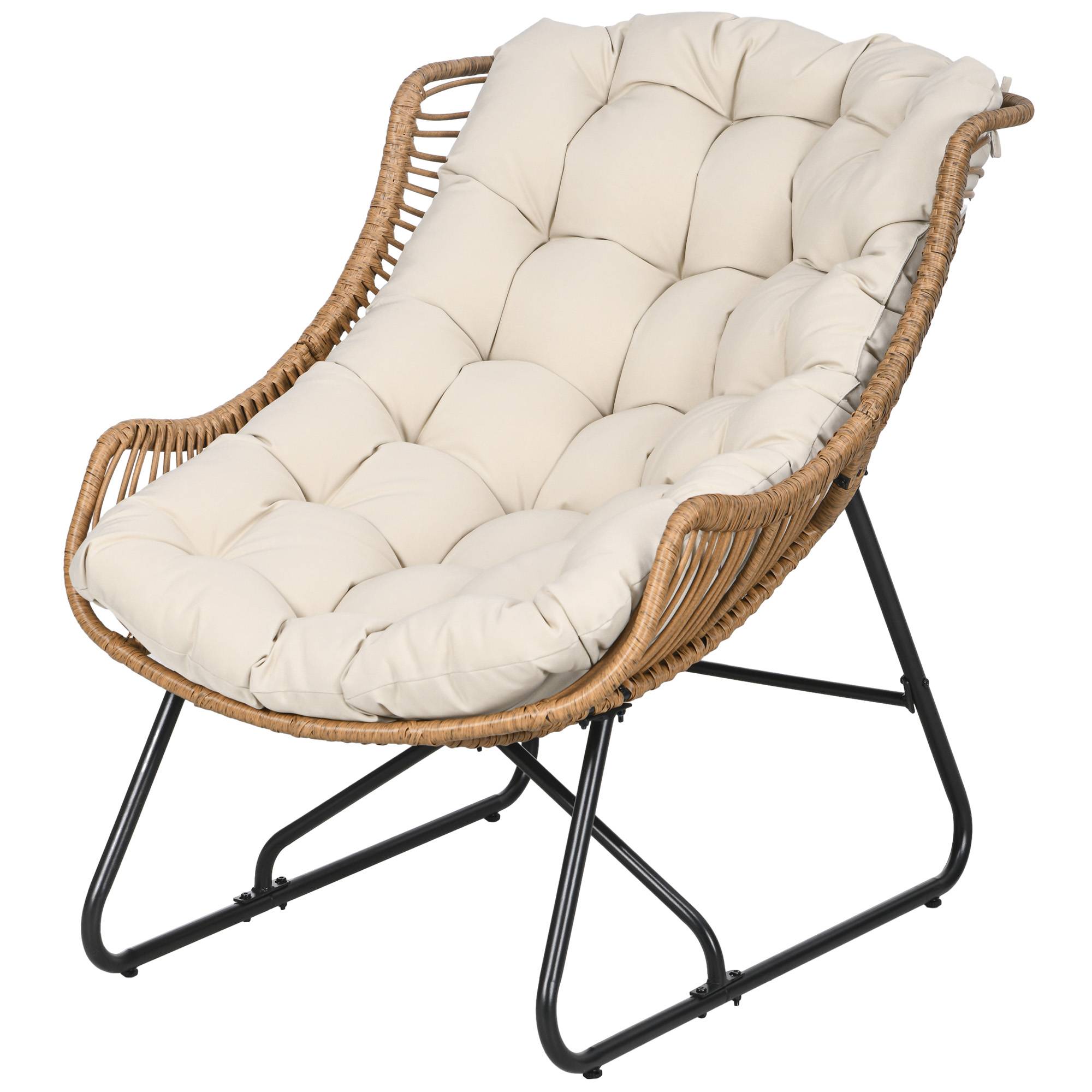 Salon de jardin style rotin avec coussin, cadre métallique, 75x101x90cm, naturel/kaki/noir - Image 1