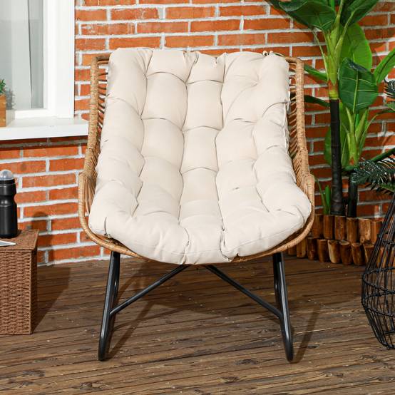 Salon de jardin style rotin avec coussin, cadre métallique, 75x101x90cm, naturel/kaki/noir - Image 7