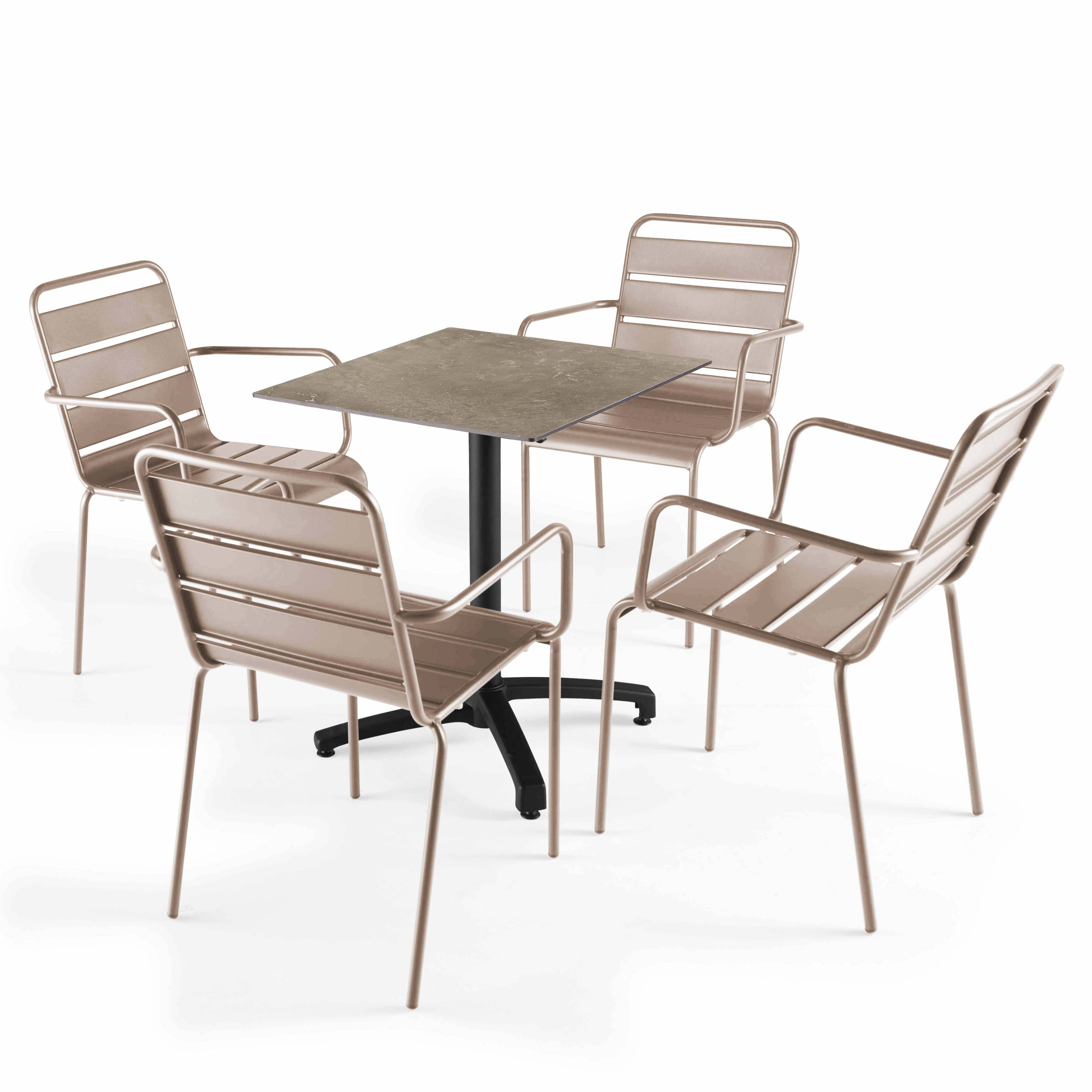 Oviala - Ensemble table terrasse stratifié marbre beige et 4 fauteuils taupe - Oviala - Image 1