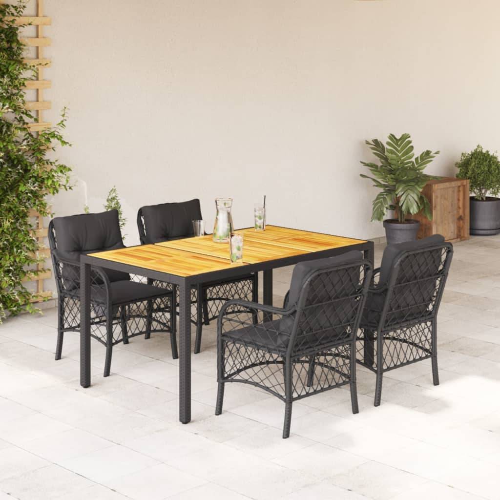 Ensemble Table et Chaises de Jardin 4 Personnes, Table Bois 150cm et Fauteuils en Résine Tressée Noire – ComfortXL Outdoor Living - Image 1