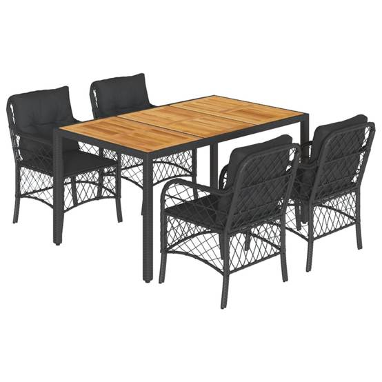 Ensemble Table et Chaises de Jardin 4 Personnes, Table Bois 150cm et Fauteuils en Résine Tressée Noire – ComfortXL Outdoor Living - Image 2