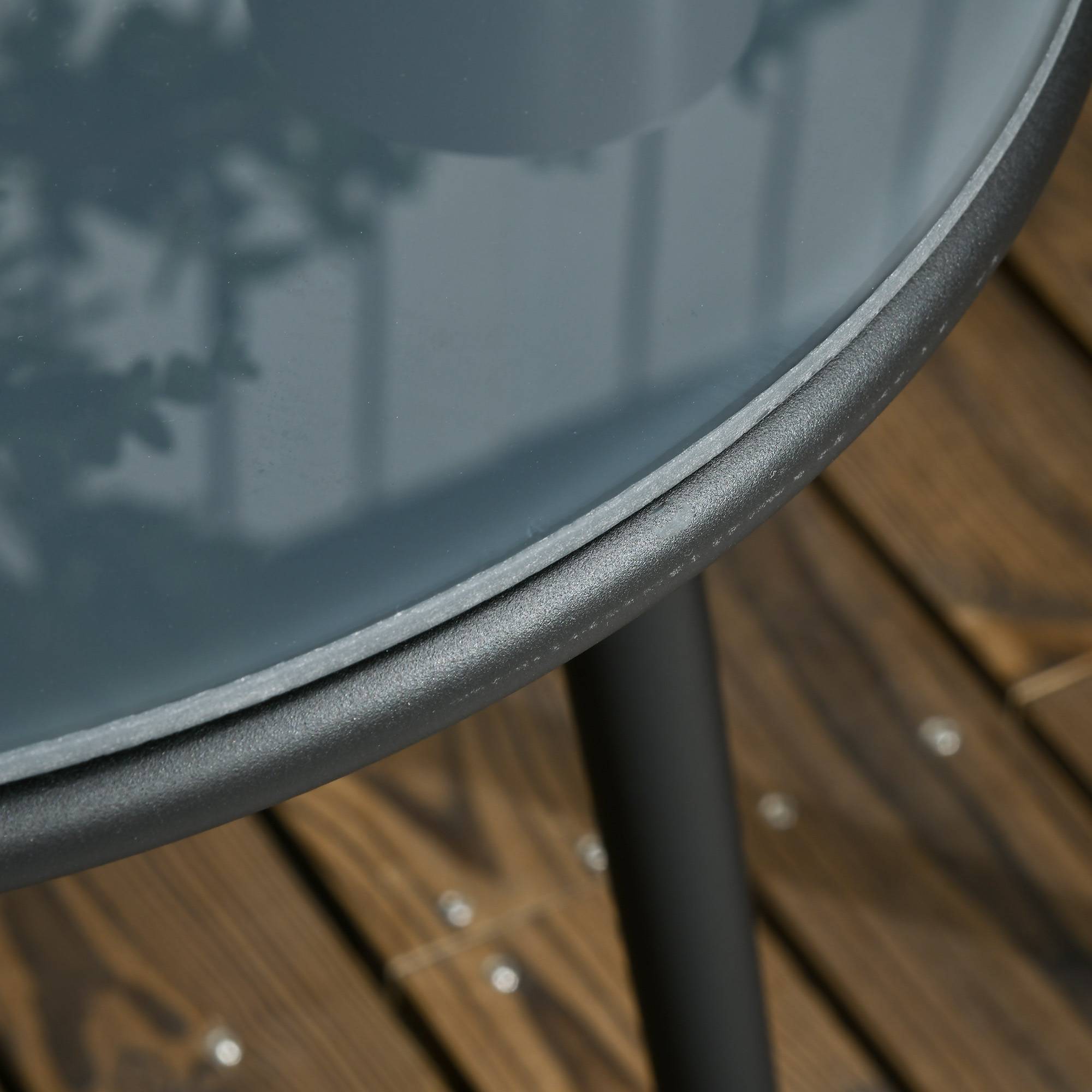 Outsunny - Salon de jardin 2 personnes 3 pièces 2 fauteuils avec coussins table basse ronde plateau verre trempé corde tressée métal gris - Outsunny - Image 4