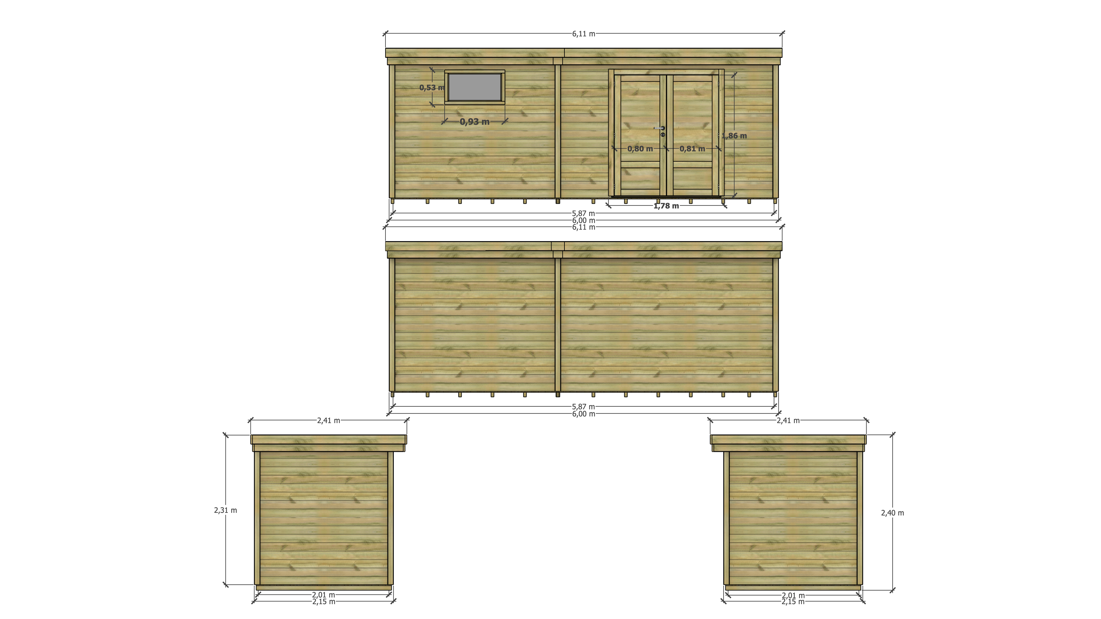 Abri Français - ABRI DE JARDIN bois Pin traité autoclave 27mm - 5,995x2,14m / 13m2 - Bac acier - Plancher bois - Image 4