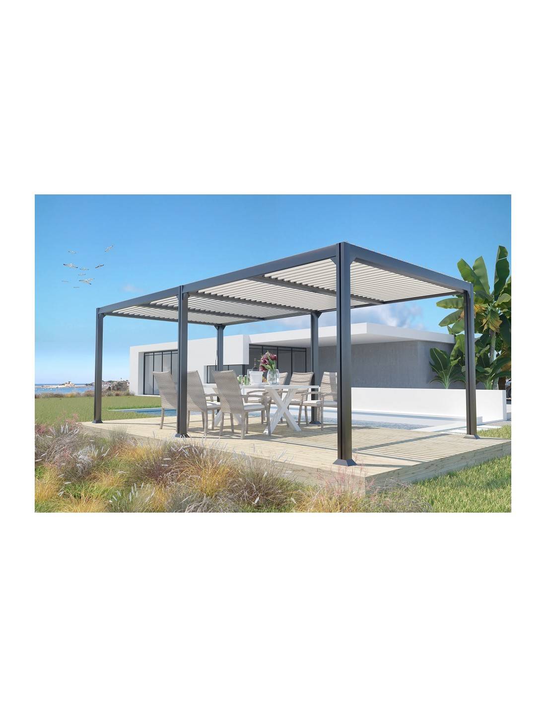 Couleurs du monde - Memphis - Pergola autoportante bioclimatique 3x6m en aluminium  - Couleurs du Monde - Image 2