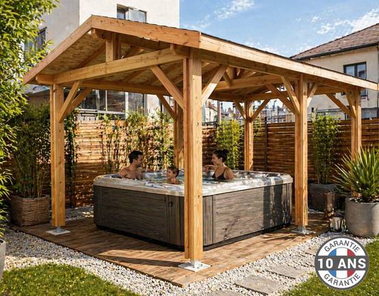Carport SUR MESURE deux pentes 650 cm x 6 poteaux, bois DOUGLAS Français (Charpente en bois-auvent-abri voiture). Garantie 10 ans - Image 2
