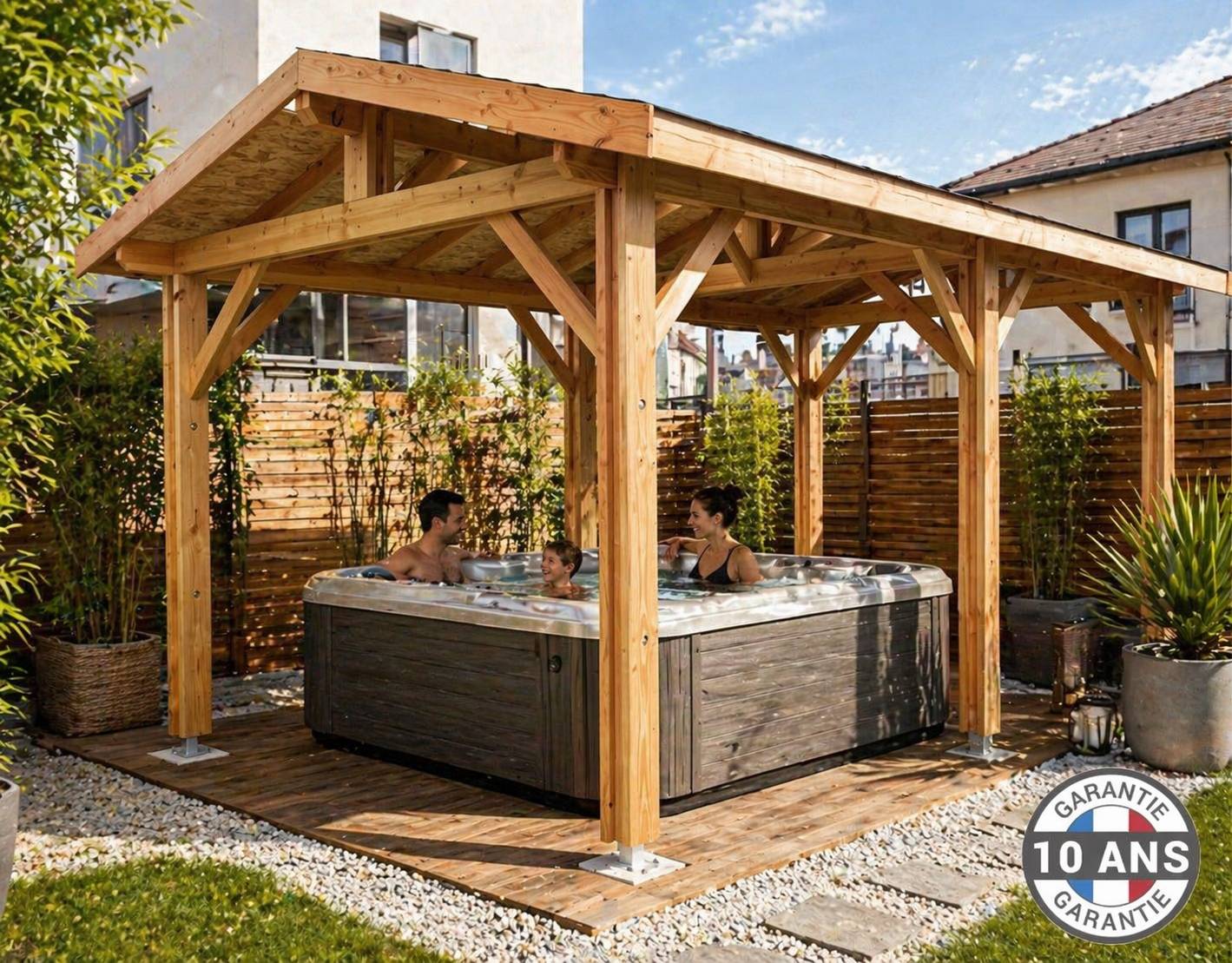 Carport SUR MESURE  deux pentes 650 cm x 6 poteaux, bois DOUGLAS Français  (Charpente en bois-auvent-abri voiture). Garantie 10 ans - Image 2