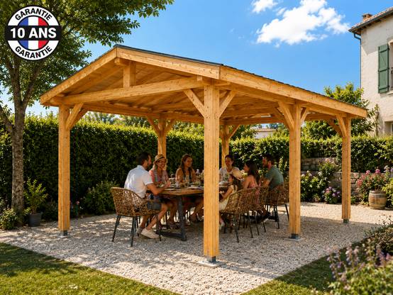 Carport SUR MESURE deux pentes 650 cm x 6 poteaux, bois DOUGLAS Français (Charpente en bois-auvent-abri voiture). Garantie 10 ans - Image 1
