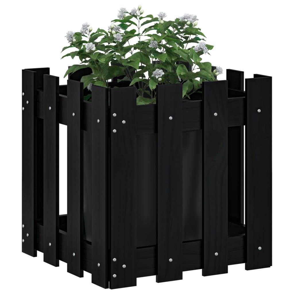 Maison Chic - Jardinière | Pot de fleurs | Cache-pot | Bac à fleurs avec design de clôture noir 40x40x40 cm pin massif - Image 3