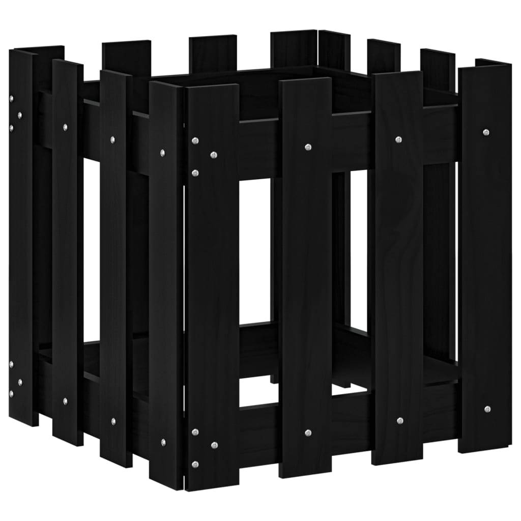 Maison Chic - Jardinière | Pot de fleurs | Cache-pot | Bac à fleurs avec design de clôture noir 40x40x40 cm pin massif - Image 4