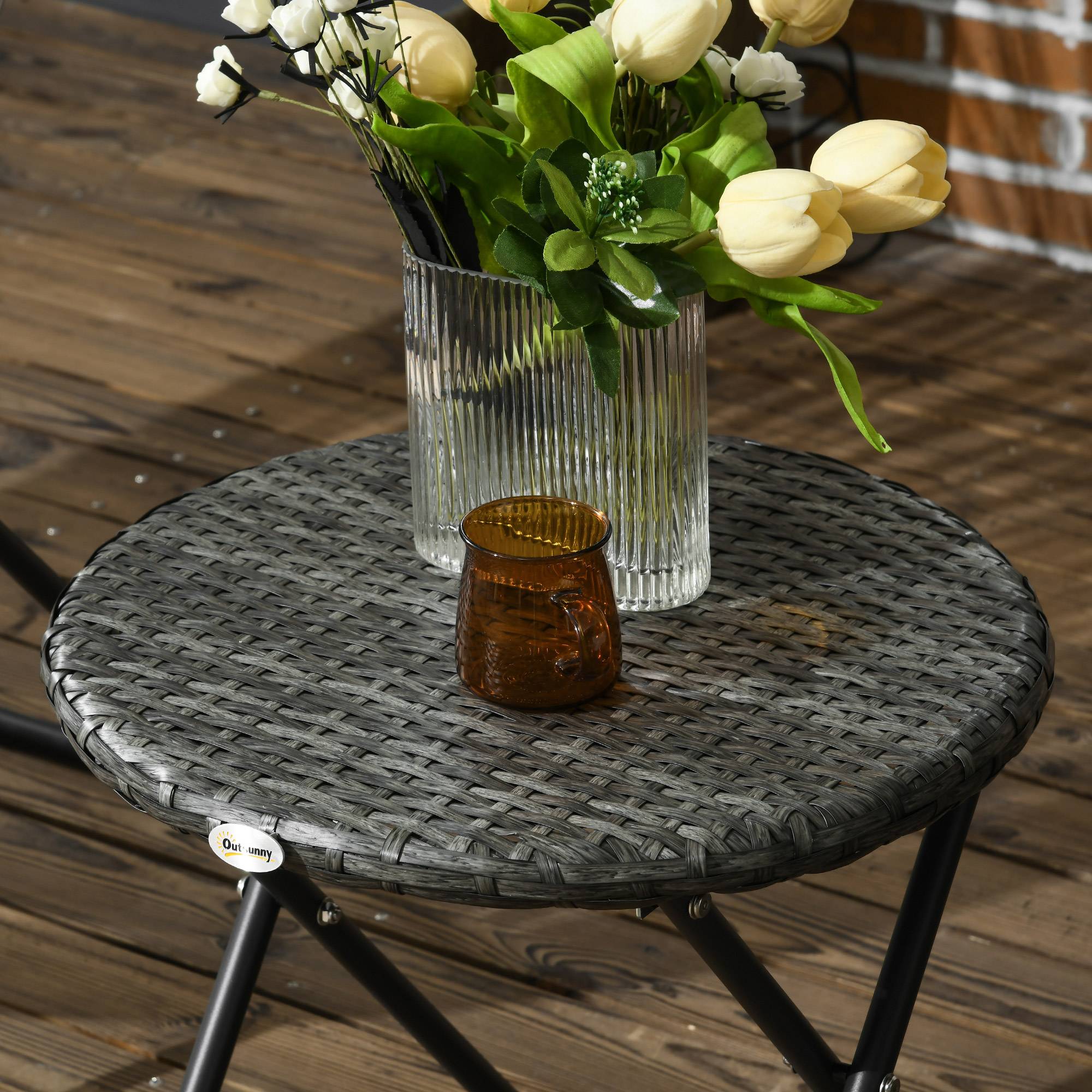 Salon de jardin 3 pièces avec table Acier, Rattan, Gris - PANGIVO - Image 7