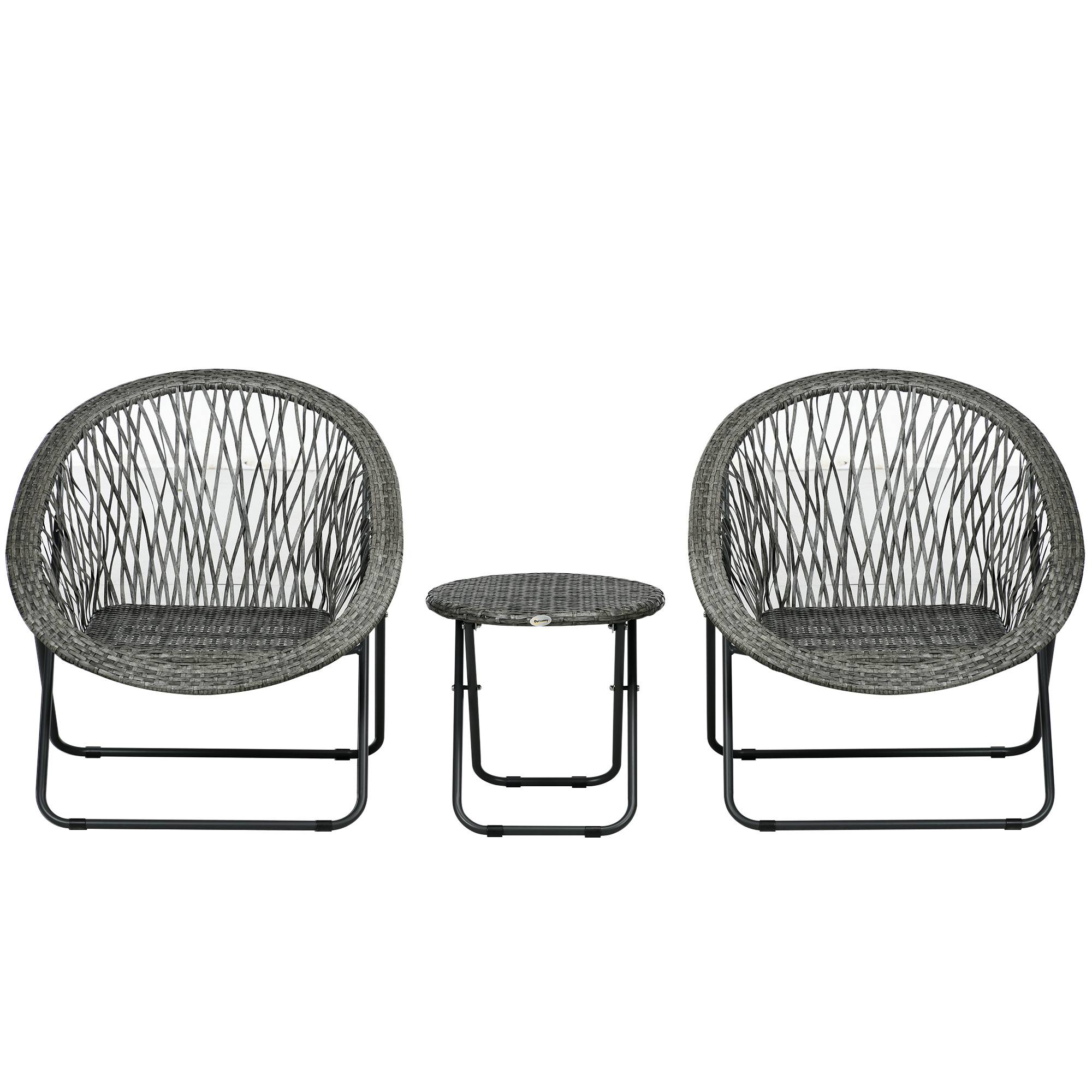 Salon de jardin 3 pièces avec table Acier, Rattan, Gris - PANGIVO - Image 1