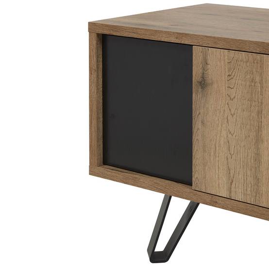 Meuble TV 2 Portes Effet Bois Naturel et Noir - CARSON - Image 7