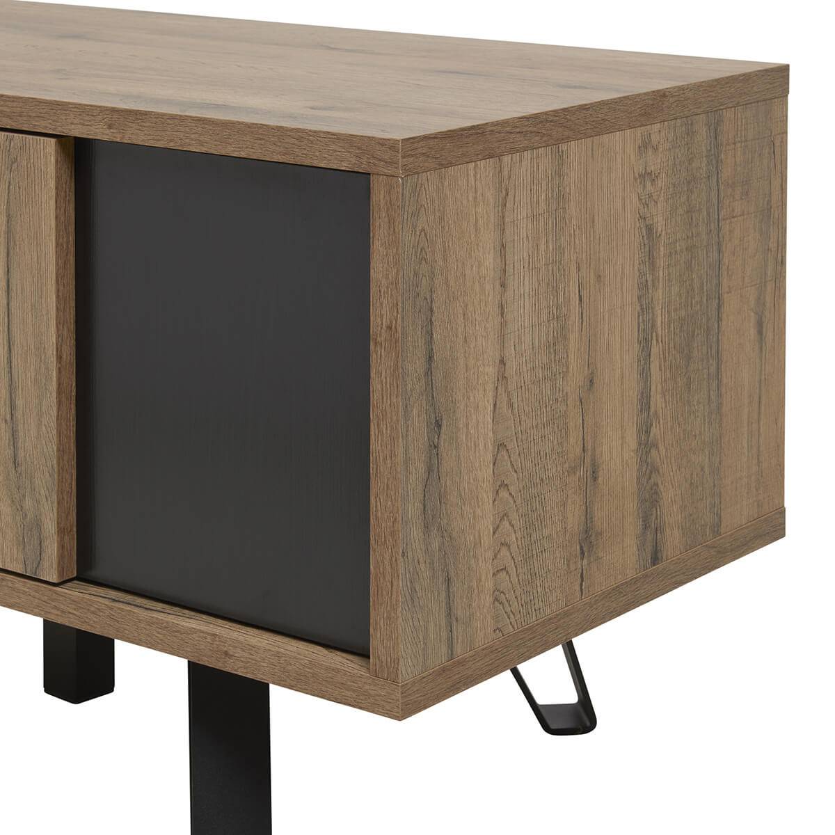 Meuble TV 2 Portes Effet Bois Naturel et Noir - CARSON - Image 10
